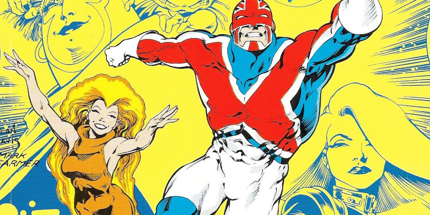 Captain Britain and Meggan fly into battle in Marvel Comics.