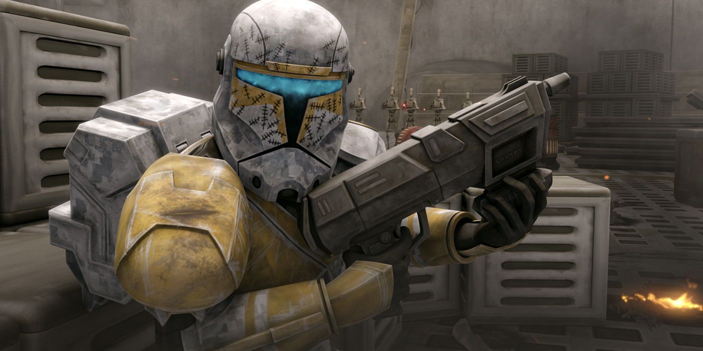 Star Wars: The Clone Wars - Clone Commando Captain Gregor fights off waves of battle droids to save D-Squad