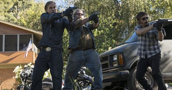 Charlie Hunnam Mark Boone Junior and Niko Nicotera in Sons of Anarchy season 7 episode 4