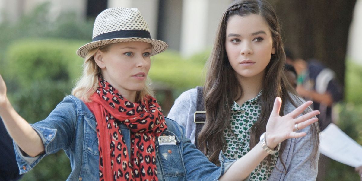 Elizabeth Banks and Hailee Steinfeld working on Pitch Perfect 2