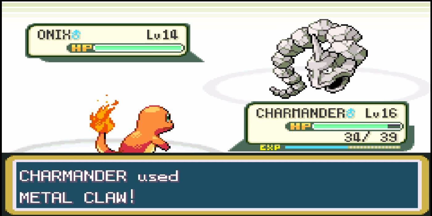 Charmander Using Metal Claw Against Onix in Pokémon FireRed