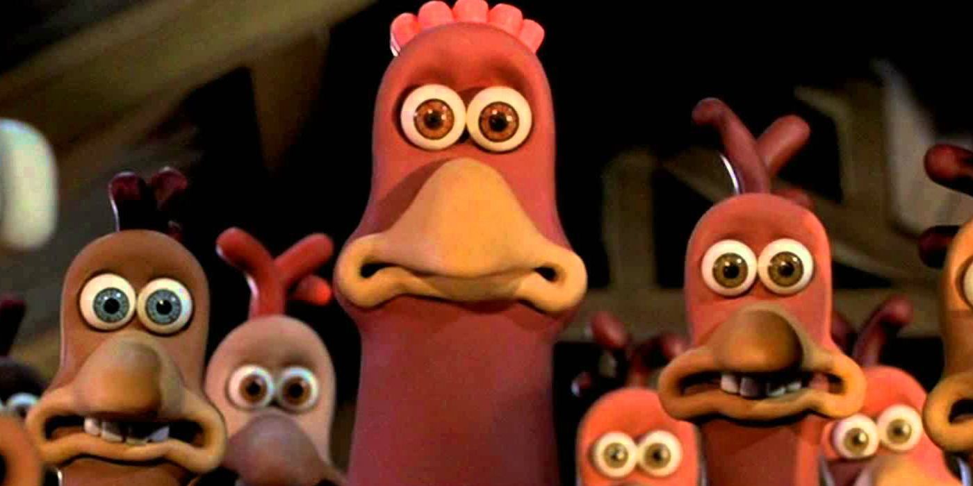 Hens looking scared in Chicken Run 