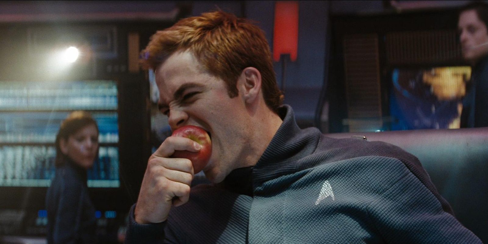 Chris Pine as Captain Kirk in the Kobayashi Maru
