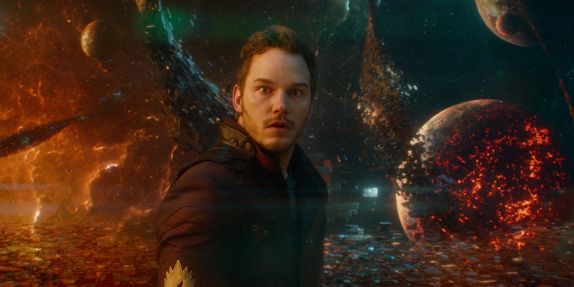 Chris Pratt as Peter Quill/Star-Lord having a vision of space in Guardians of the Galaxy