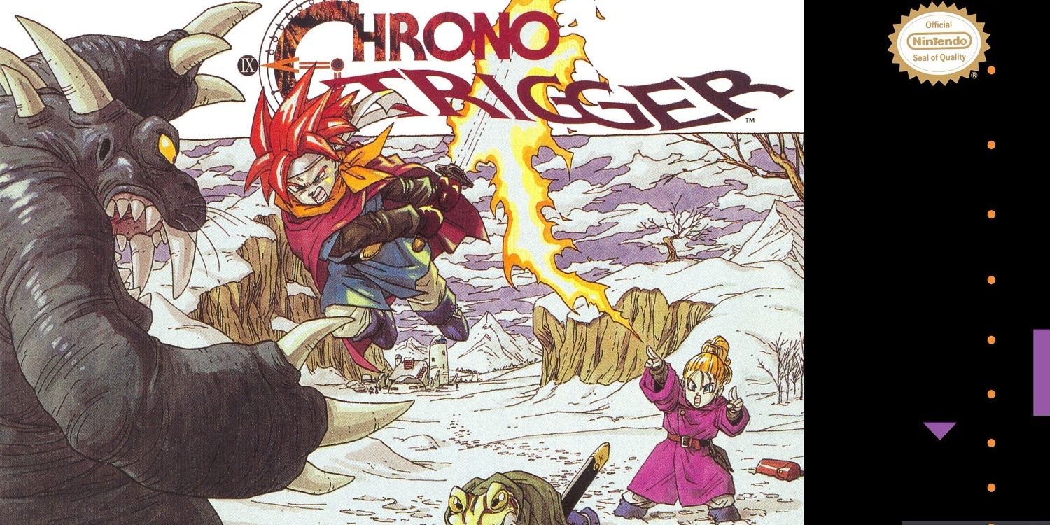 Chrono em batalha na arte da caixa Chrono Trigger