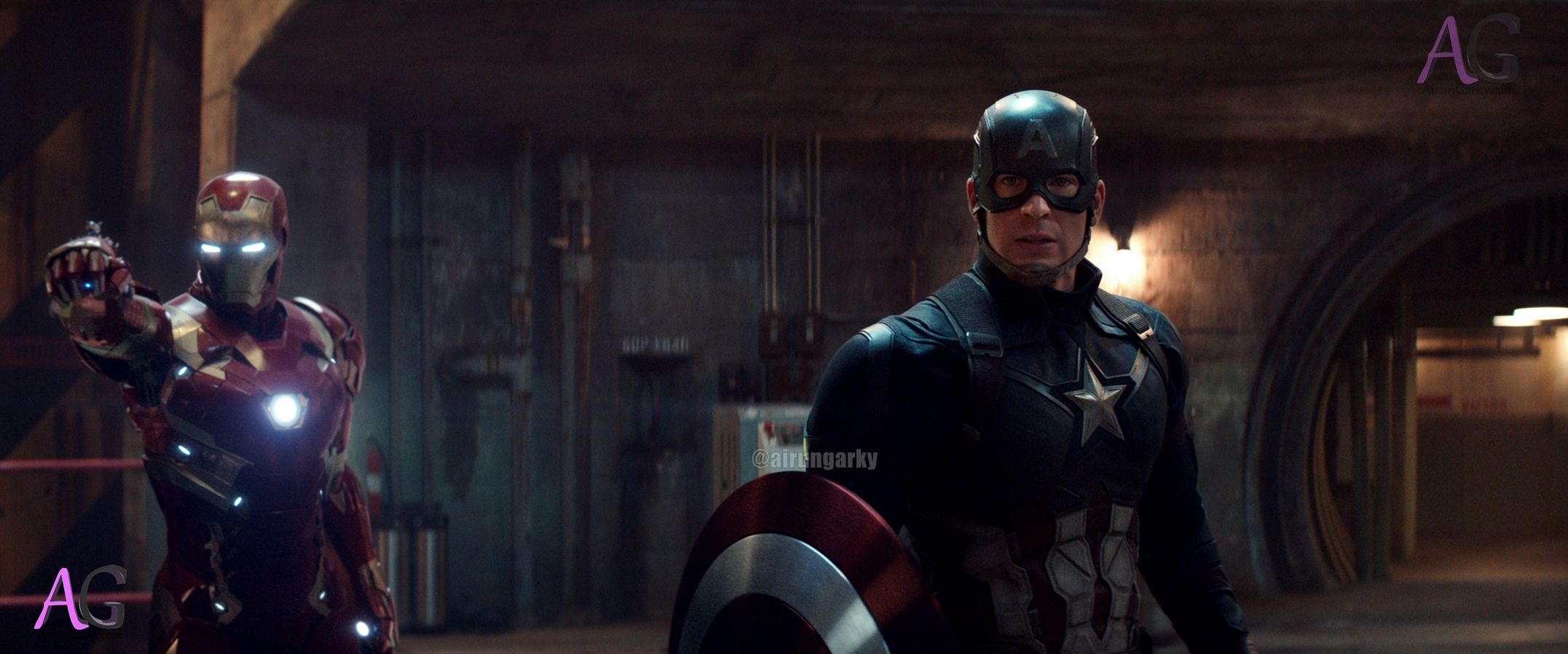 Marvel's Captain America: Civil War L to R: Iron Man/Tony Stark (Robert Downey Jr.) and Steve Rogers/Captain America (Chris Evans) Photo Credit: Film Frame © Marvel 2016