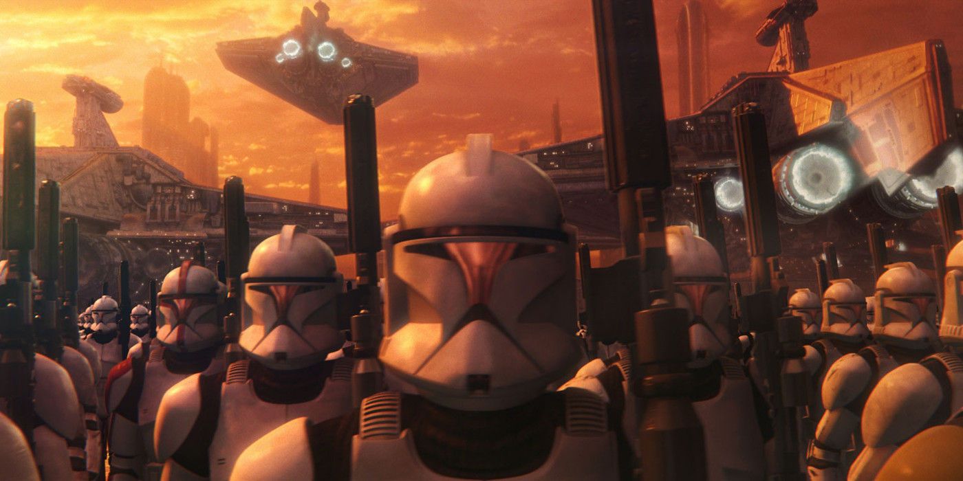 Clone trooper army in Star Wars Attack of the Clones