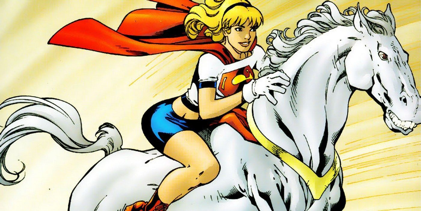 Supergirl riding Comet the Super Horse .