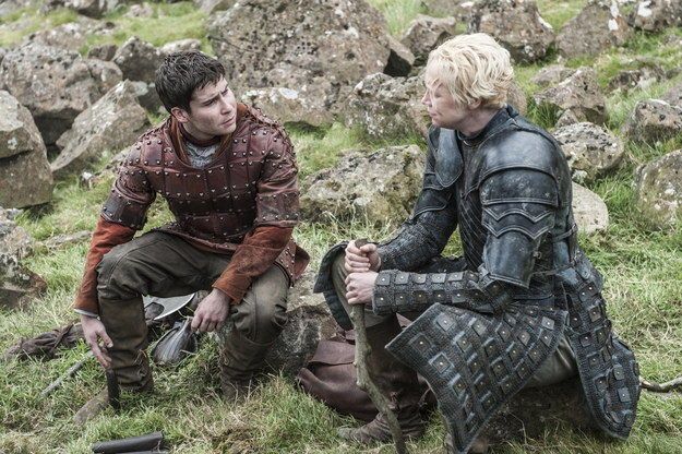 Daniel Portman as Podrick Payne and Gwendoline Christie as Brienne of Tarth in Game of Thrones S5