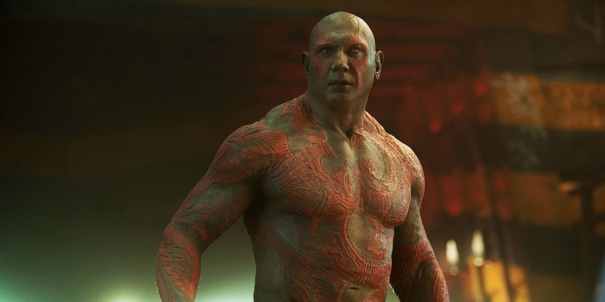 Drax standing and looking at something in the distance in Guardians of the Galaxy