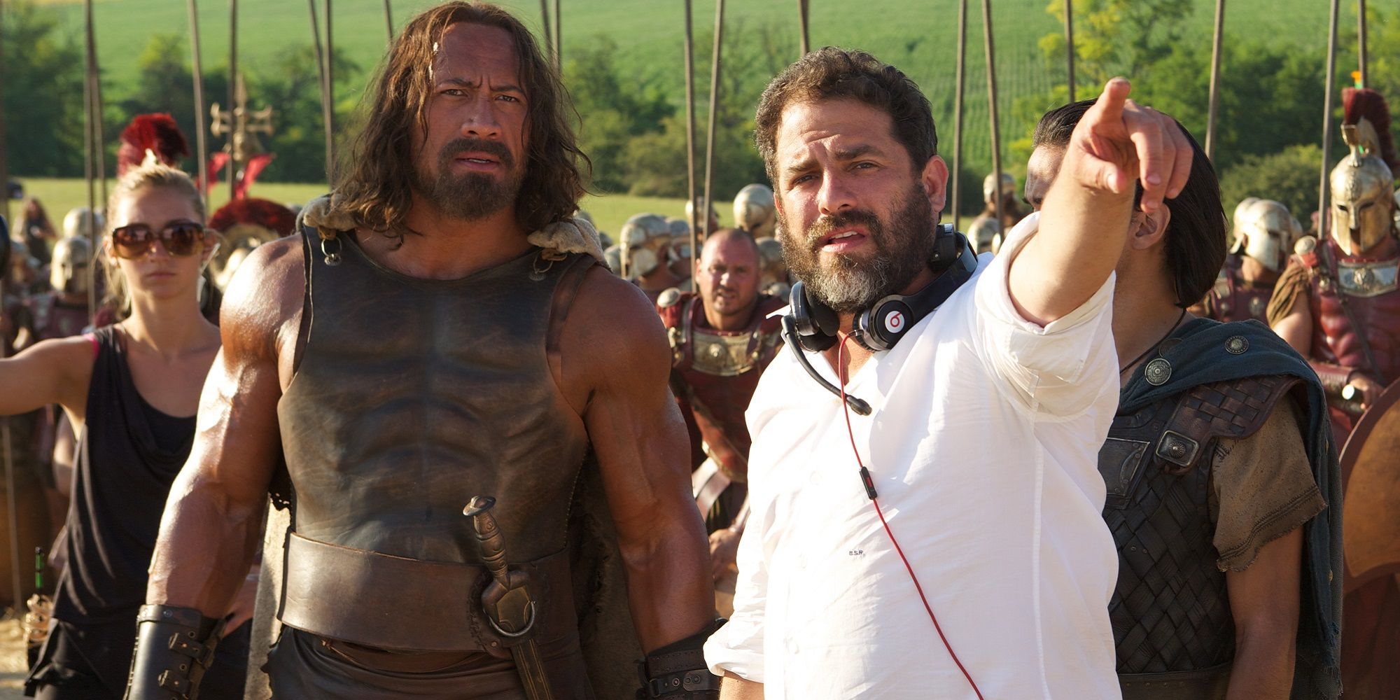 Director Brett Ratner and Dwayne Johnson shooting Hercules