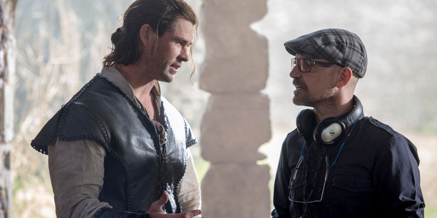 Director Cedric Nicolas Troyan and Chris Hemsworth on The Huntsman Winter's War set