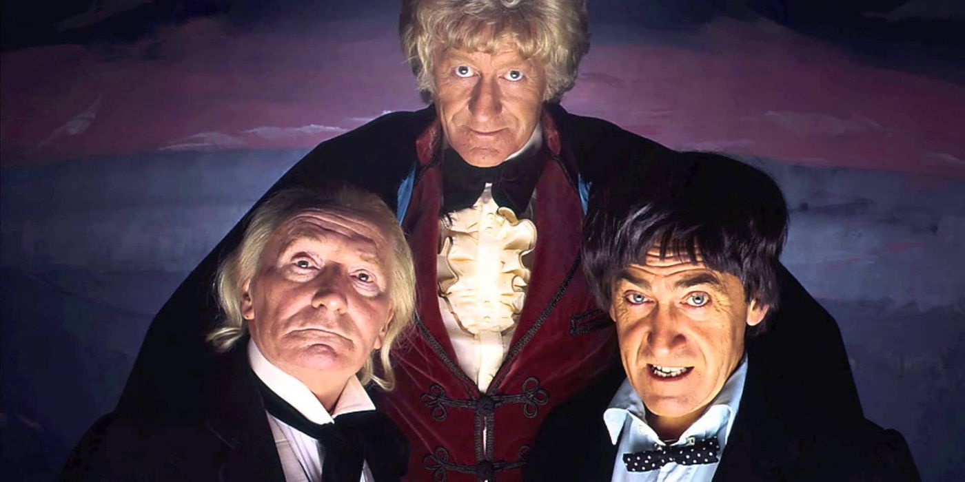 The Three Doctors pose together from Doctor Who 