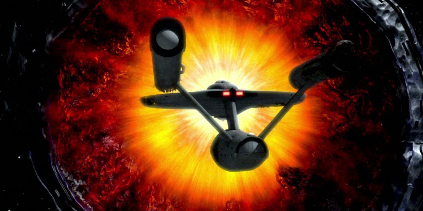 The Enterprise soaring into an explosion in Star Trek: The Original Series 