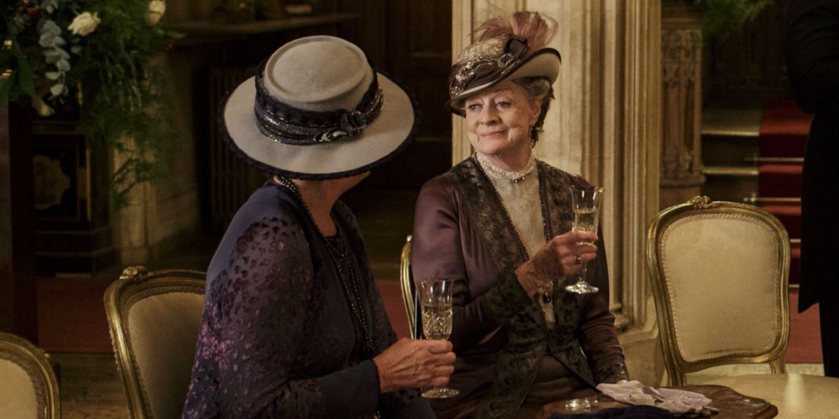 Violet Crawley sitting and drinking in the finale of Downton Abbey