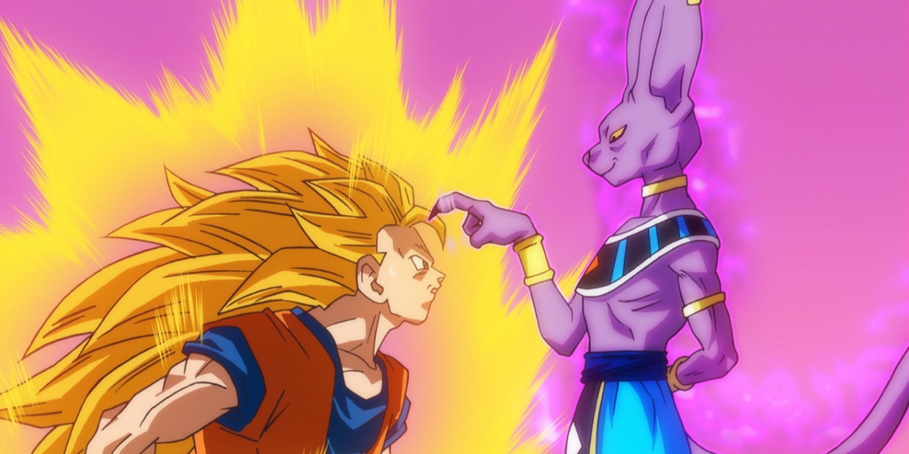 Super Saiyan 3 Goku attacks Beerus in Dragon Ball Z Battle of Gods