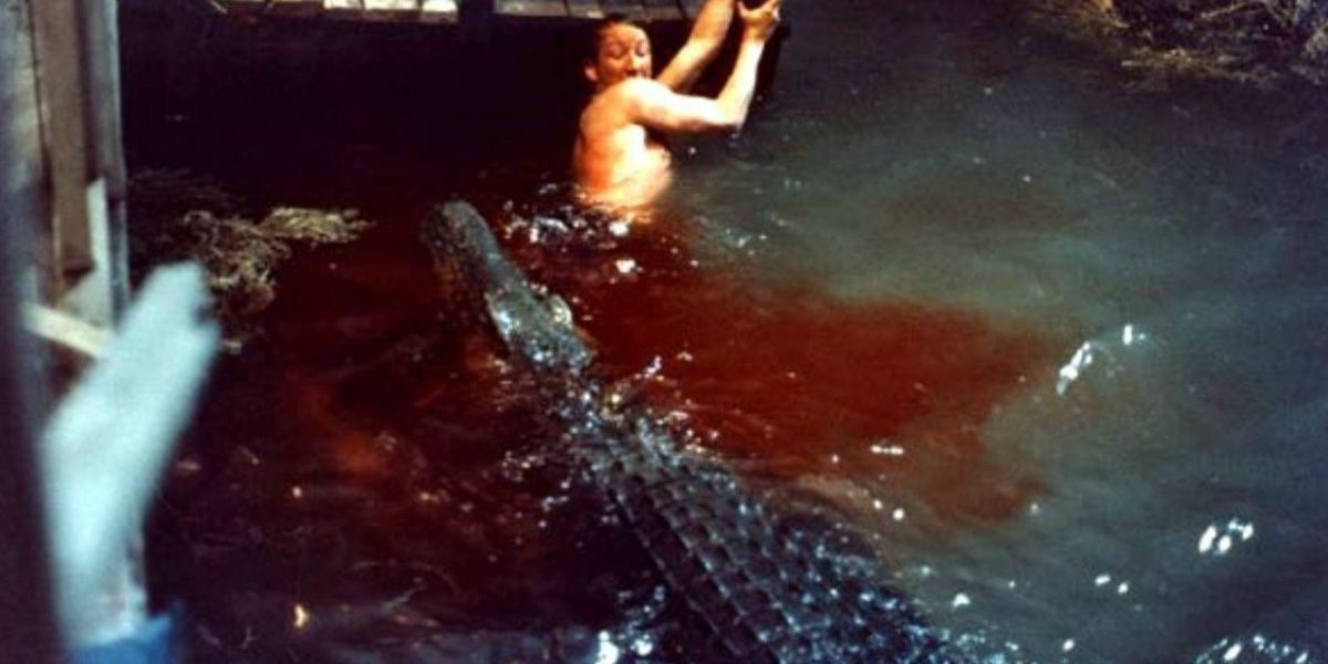 Robert Englund is eaten by a crocodile in Eaten Alive