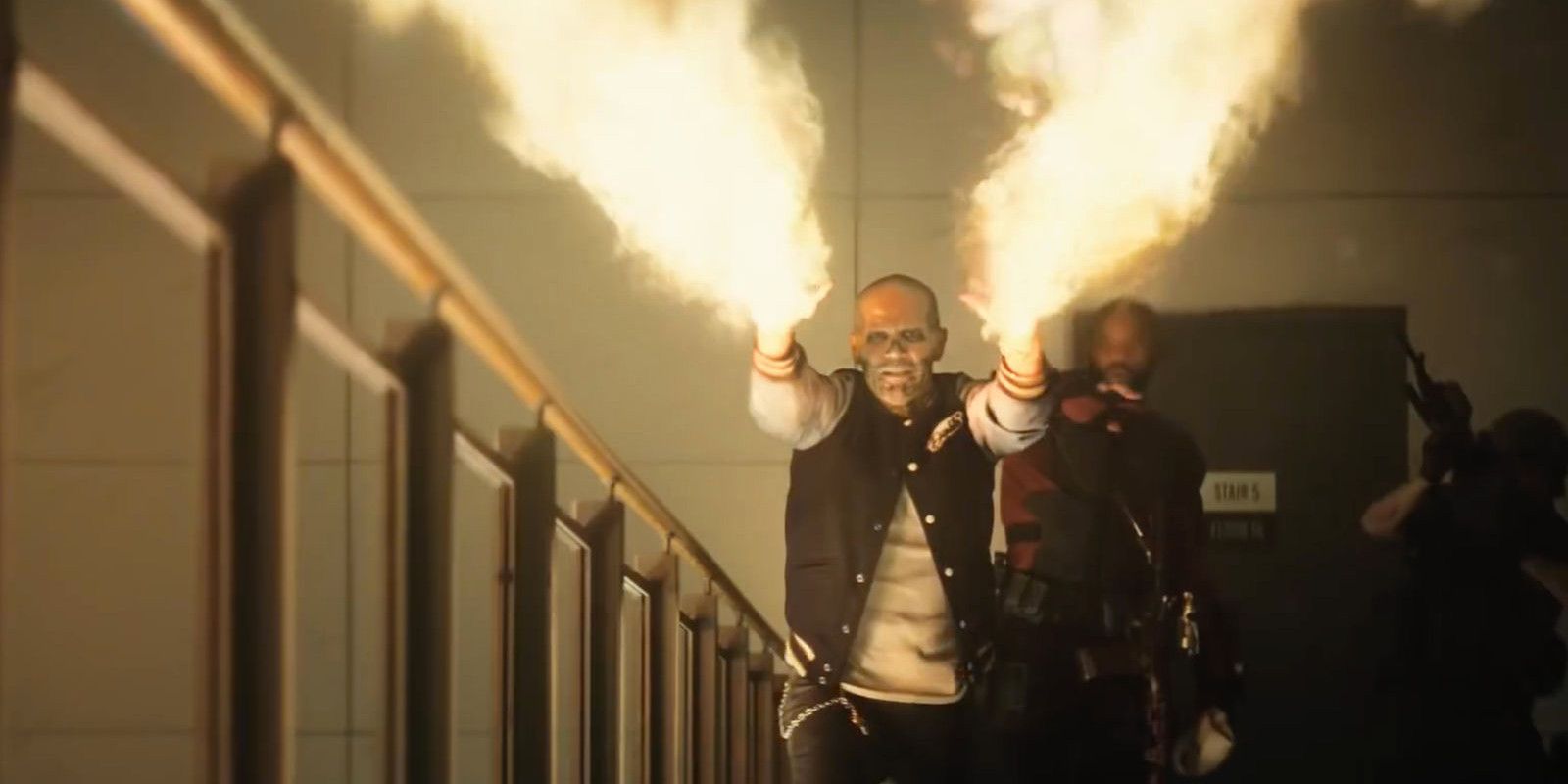 El Diablo uses flames from his hands to protect Deadshot in Suicide Squad