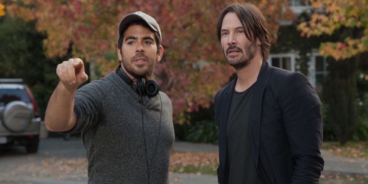 Eli Roth and Keanu Reeves on the Knock Knock set