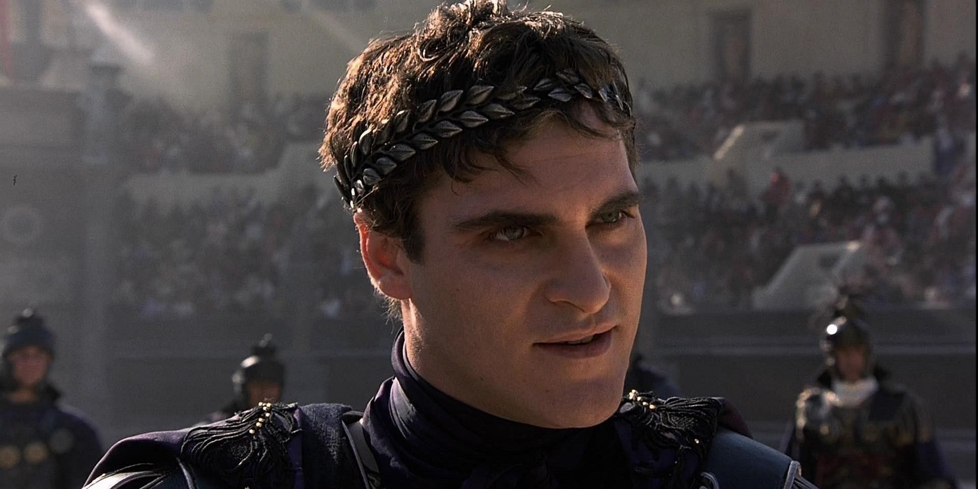 Emperor Commodus looking angry in Gladiator in arena