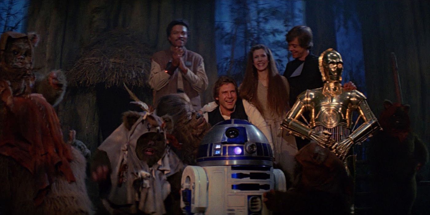 The victory celebration on Endor after the destruction of the Second Death Star in Return of the Jedi