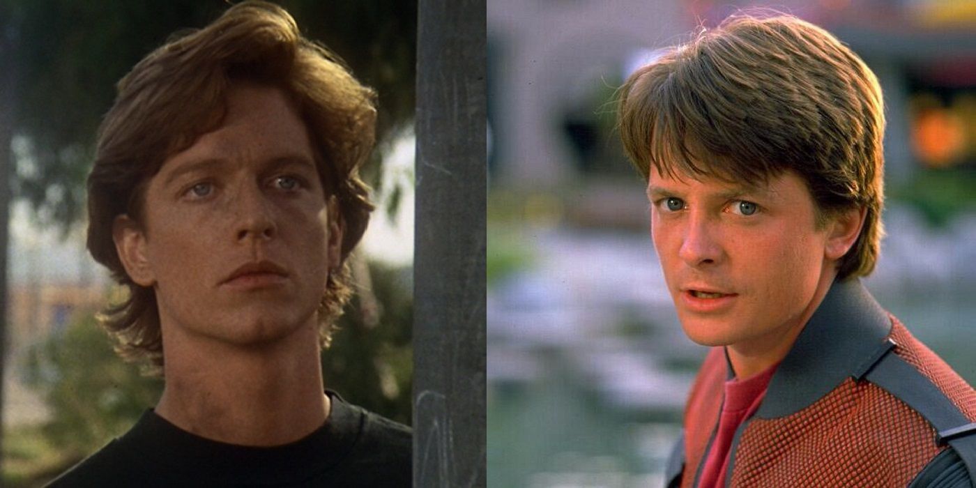 Eric Stoltz and Michael J Fox as Marty McFly in Back to the Future