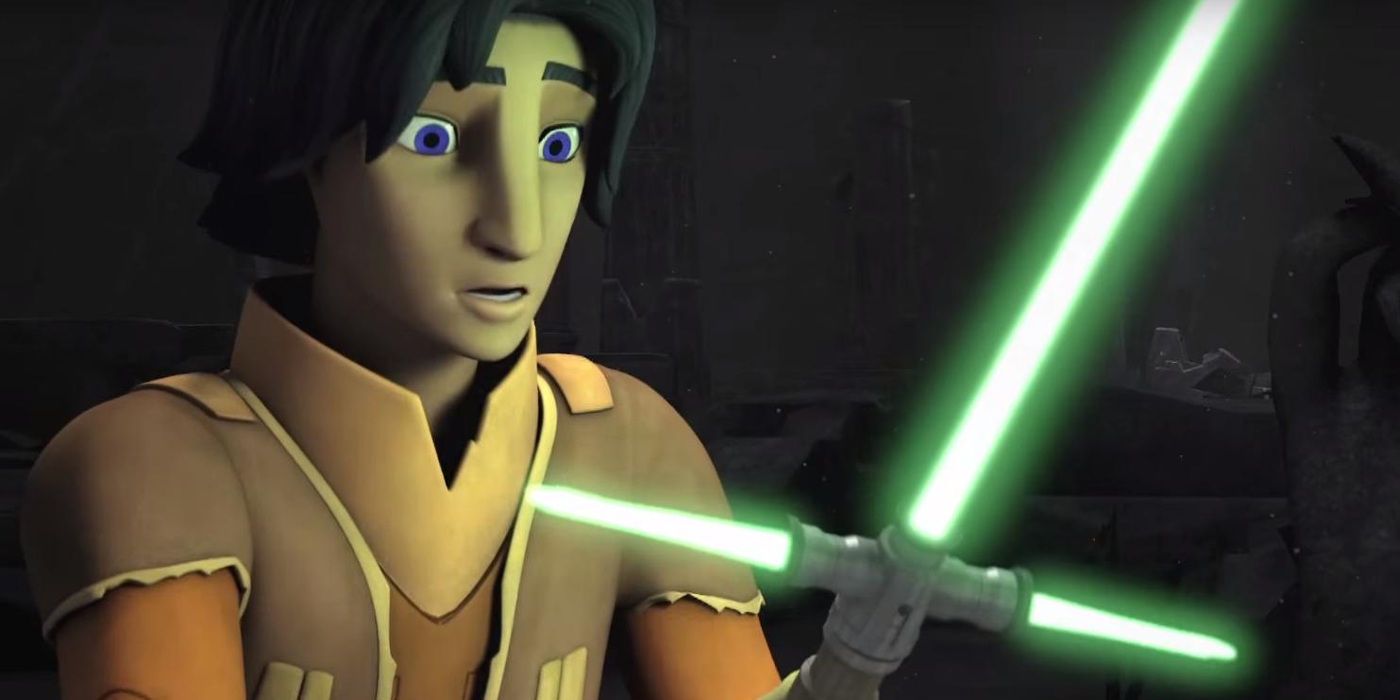 Ezra finds a crossguard lightsaber in Star Wars Rebels.