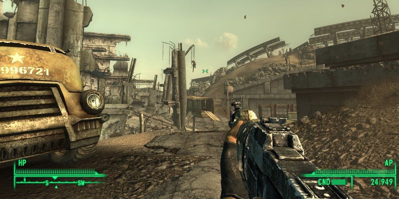 First-person image of a player exploring the wasteland of Fallout 3.
