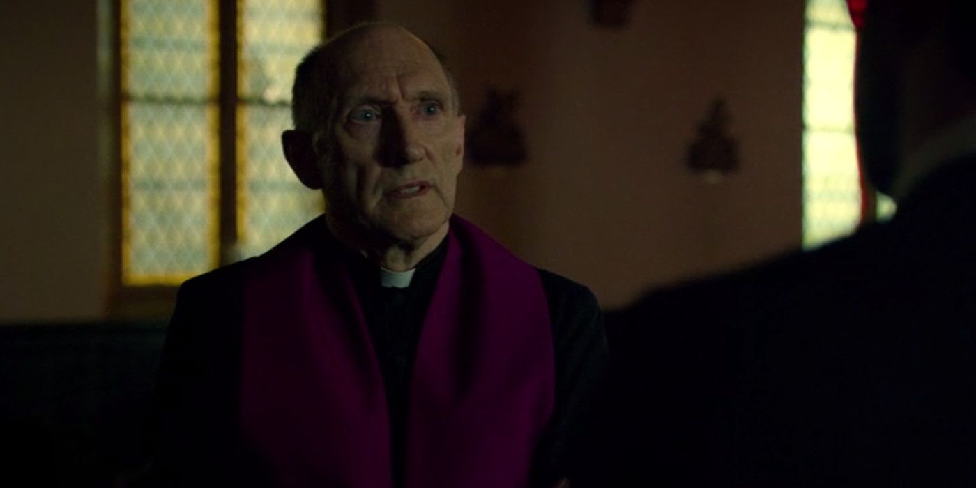 Father Lantom (Peter McRobbie) explains to Matt Murdock (Charlie Cox) the purpose of guilt. From Marvel Netflix Daredevil season 2.