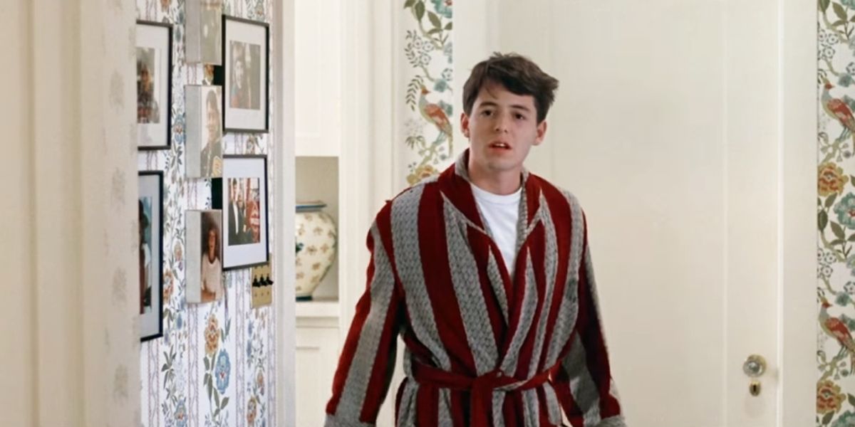 Ferris Bueller in the post-credits scene wearing a bathrobe