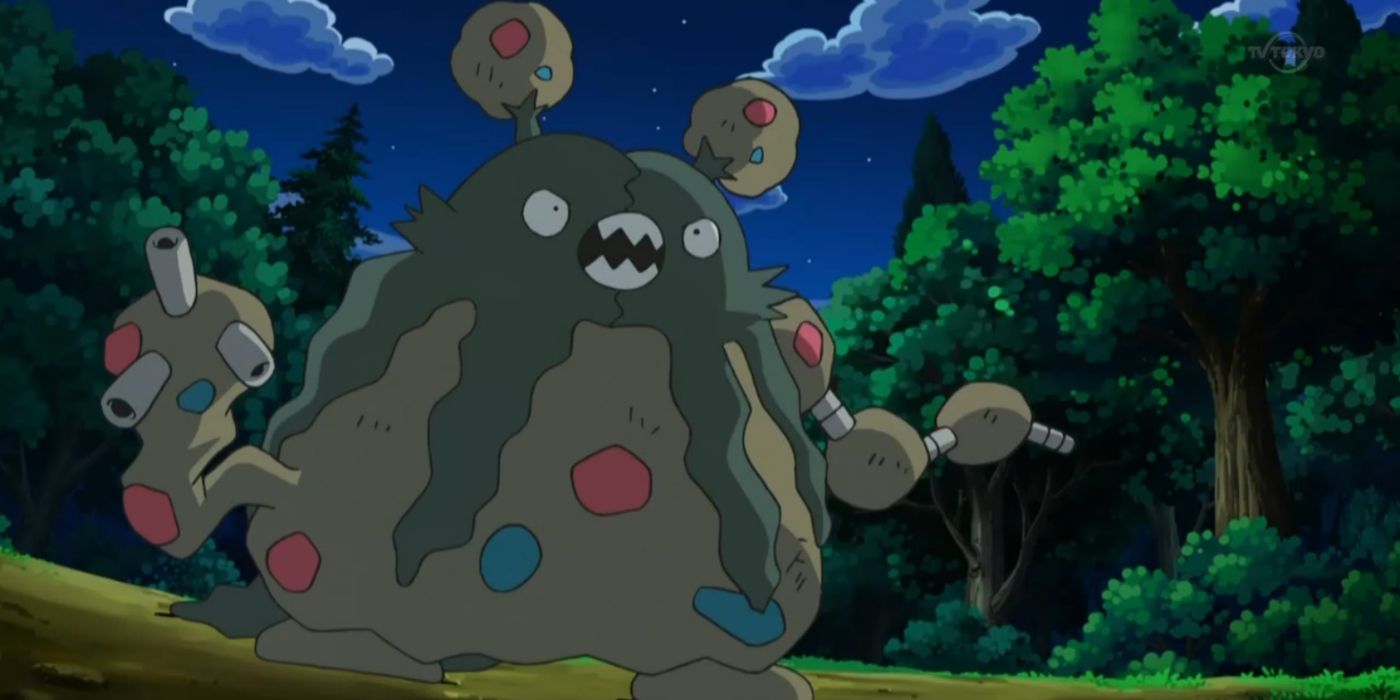 Garbodor stands angrily in the Pokemon anime