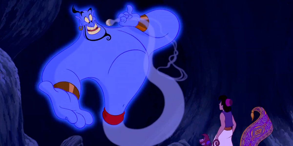 Gênio fazendo sua entrada em Aladdin