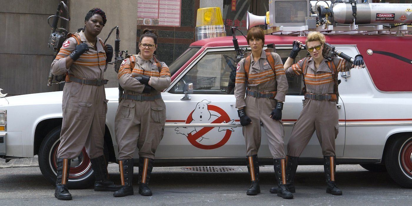 Patty (Leslie Jones), Abby (Melissa McCarthy), Erin (Kristen Wiig), and Holtzmann (Kate McKinnon) in Ghostbusters