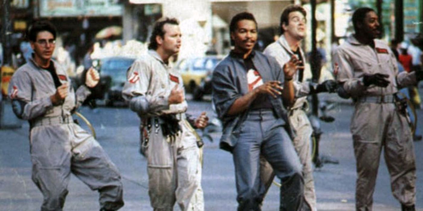 Ray Parker Jr and the Ghostbusters team dance to the theme song