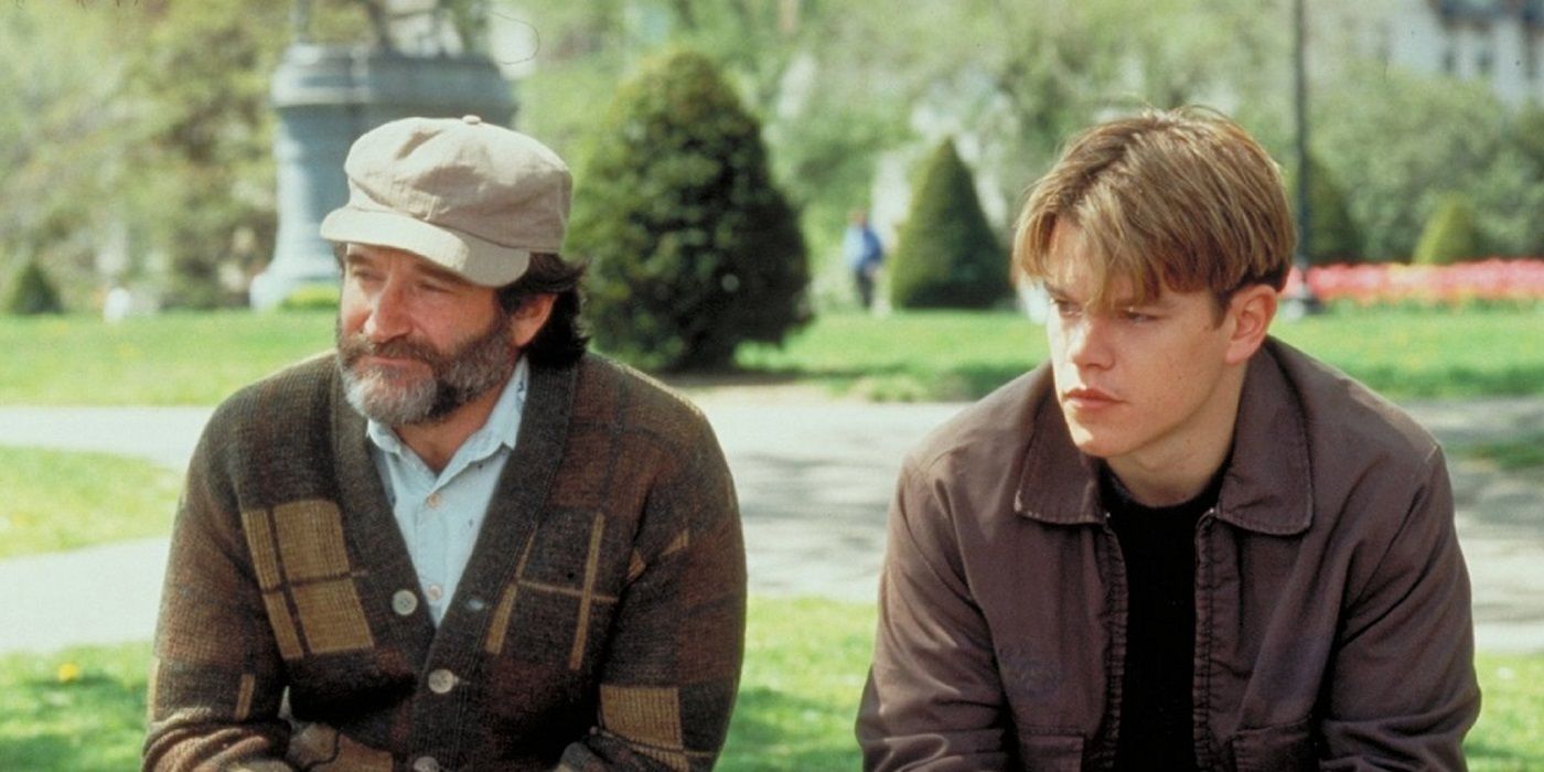 Robin Williams and Matt Damon look on in Good Will Hunting 