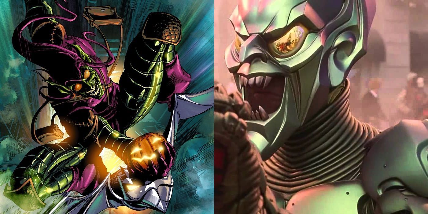 Green Goblin classic comics look, and the armored Green Goblin in Sam Raimi's Spider-Man
