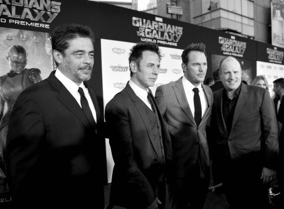 Benicio Del Toro, James Gunn, Chris Pratt &amp; Kevin Feige at Guardians of the Galaxy World Premiere