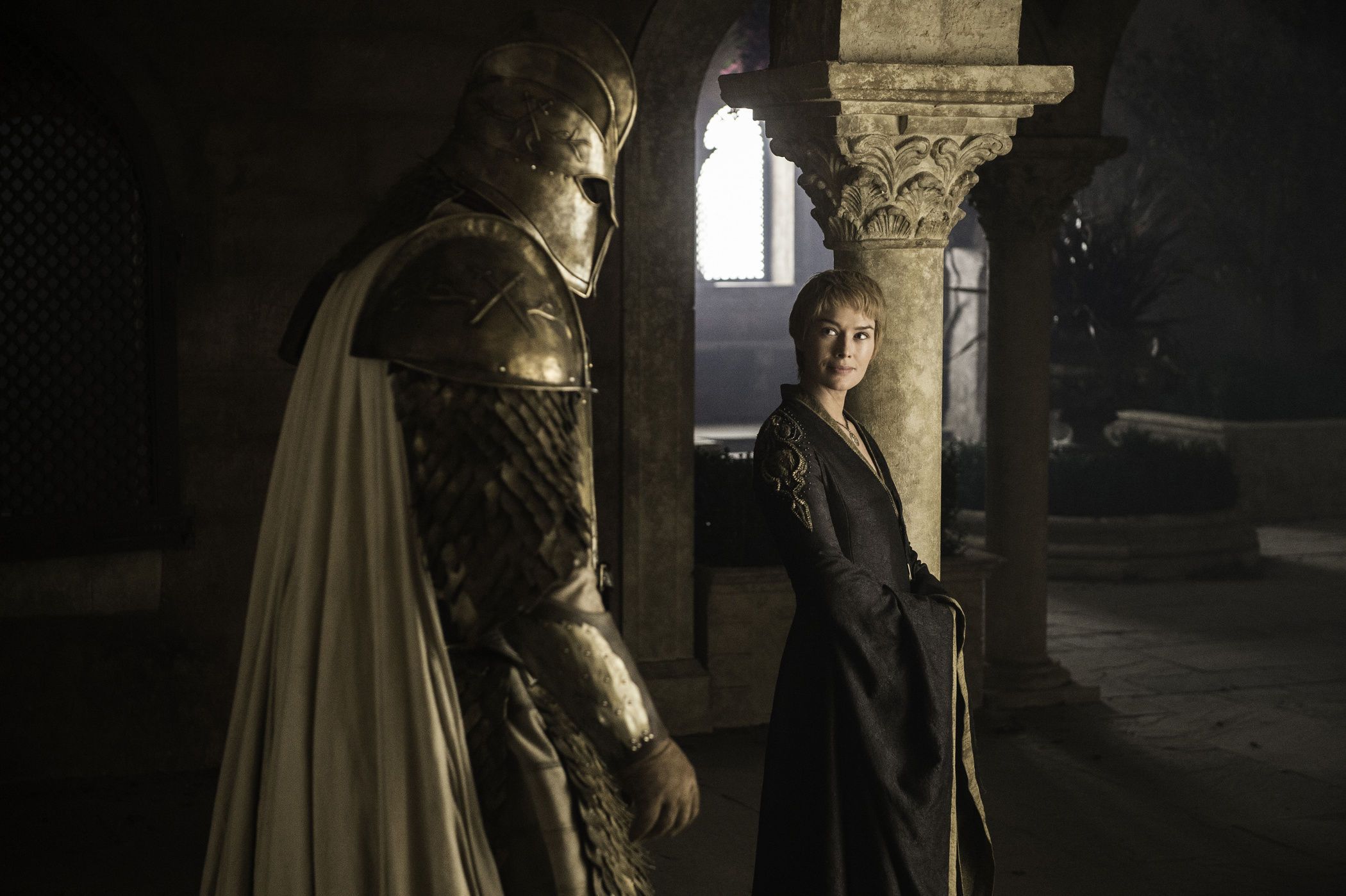Hafþór Júlíus Björnsson as The Mountain and Lena Headey as Cersei Lannister Game of Thrones Season 6