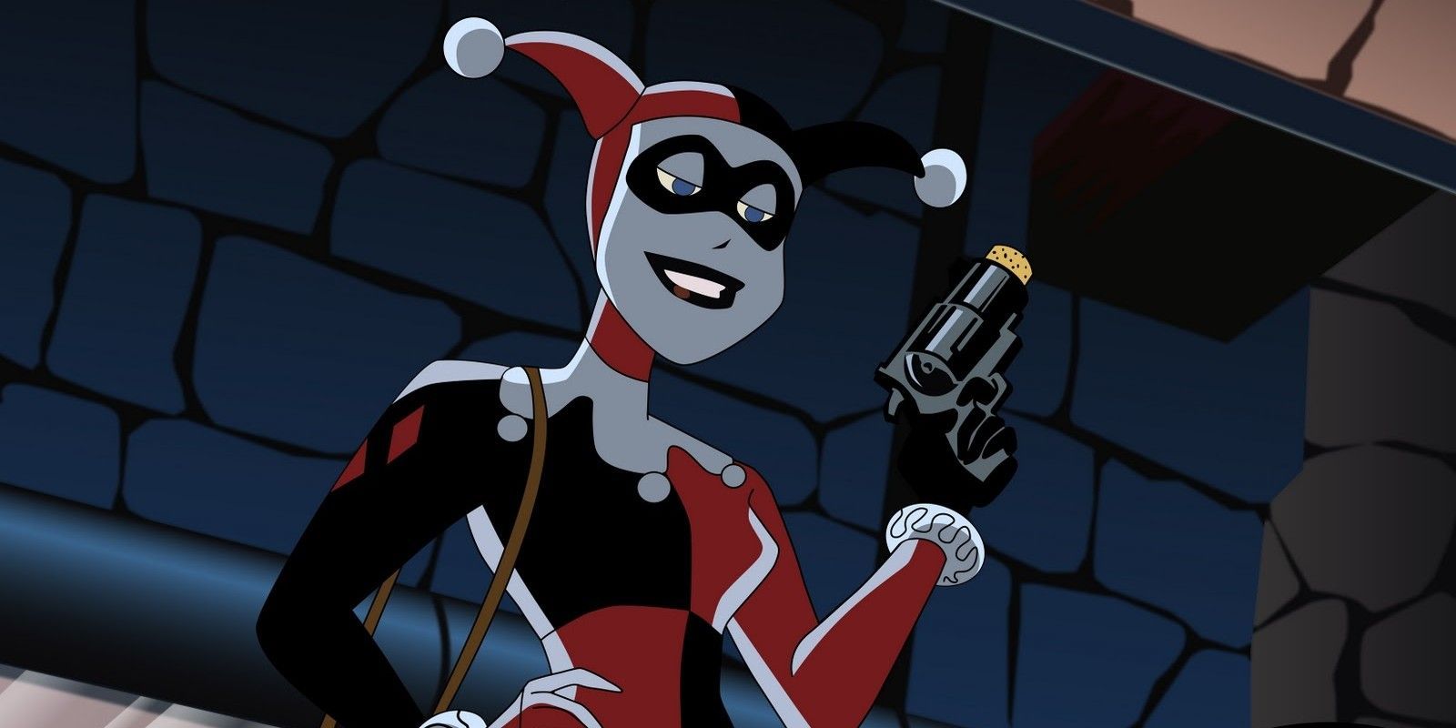 Harley Quinn holding a gun in Batman: Animated Series