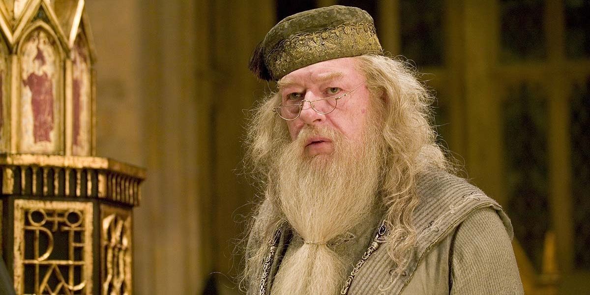 Dumbledore looking intently in Harry Potter and the Goblet of Fire