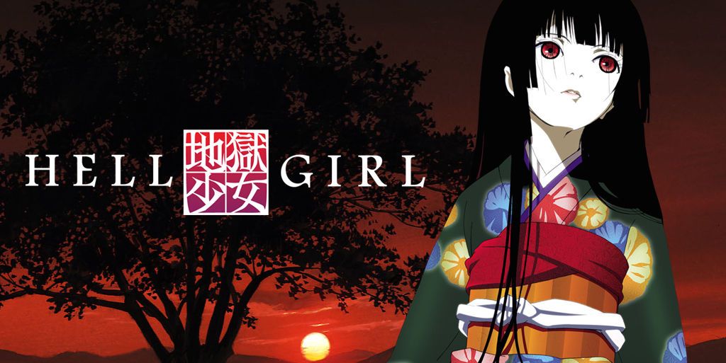 The titular character and the logo for the anime Hell Girl