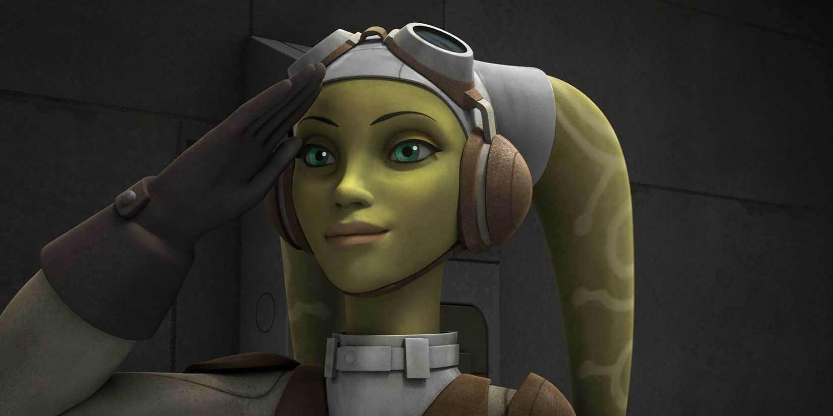 Hera Syndulla in Star Wars Rebels smiling and saluting