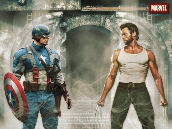 Hugh Jackman (Wolverine) and Chris Evans (Captain America)