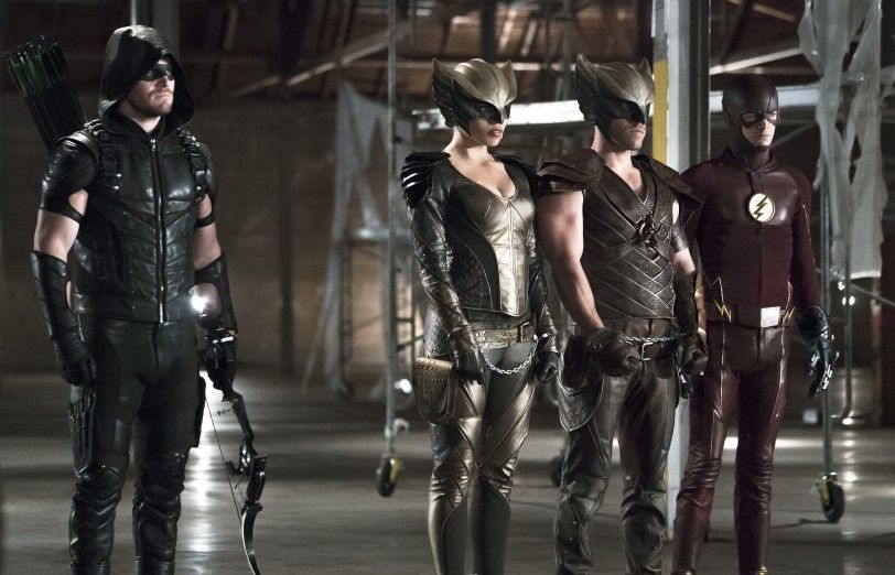 Image Of The Flash, Arrow with Hawkman and Hawkgirl in chains