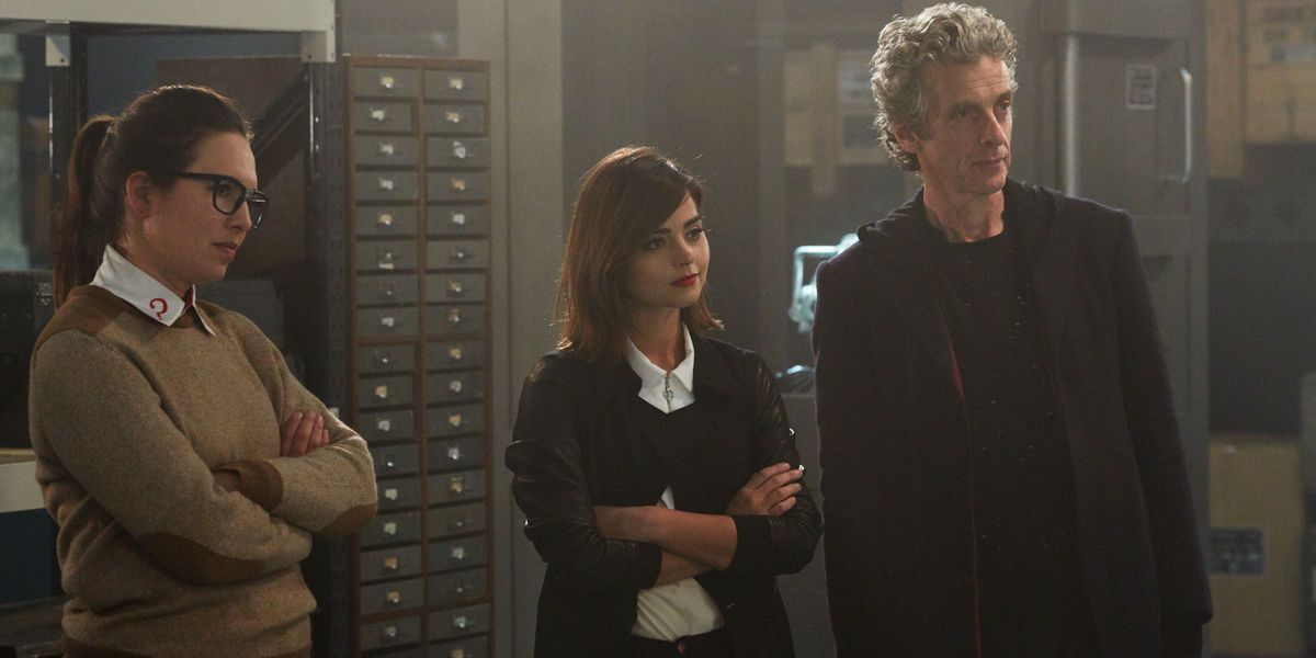 Ingrid Oliver Jenna Coleman and Peter Capaldi in Doctor Who Season 9 Episode 8