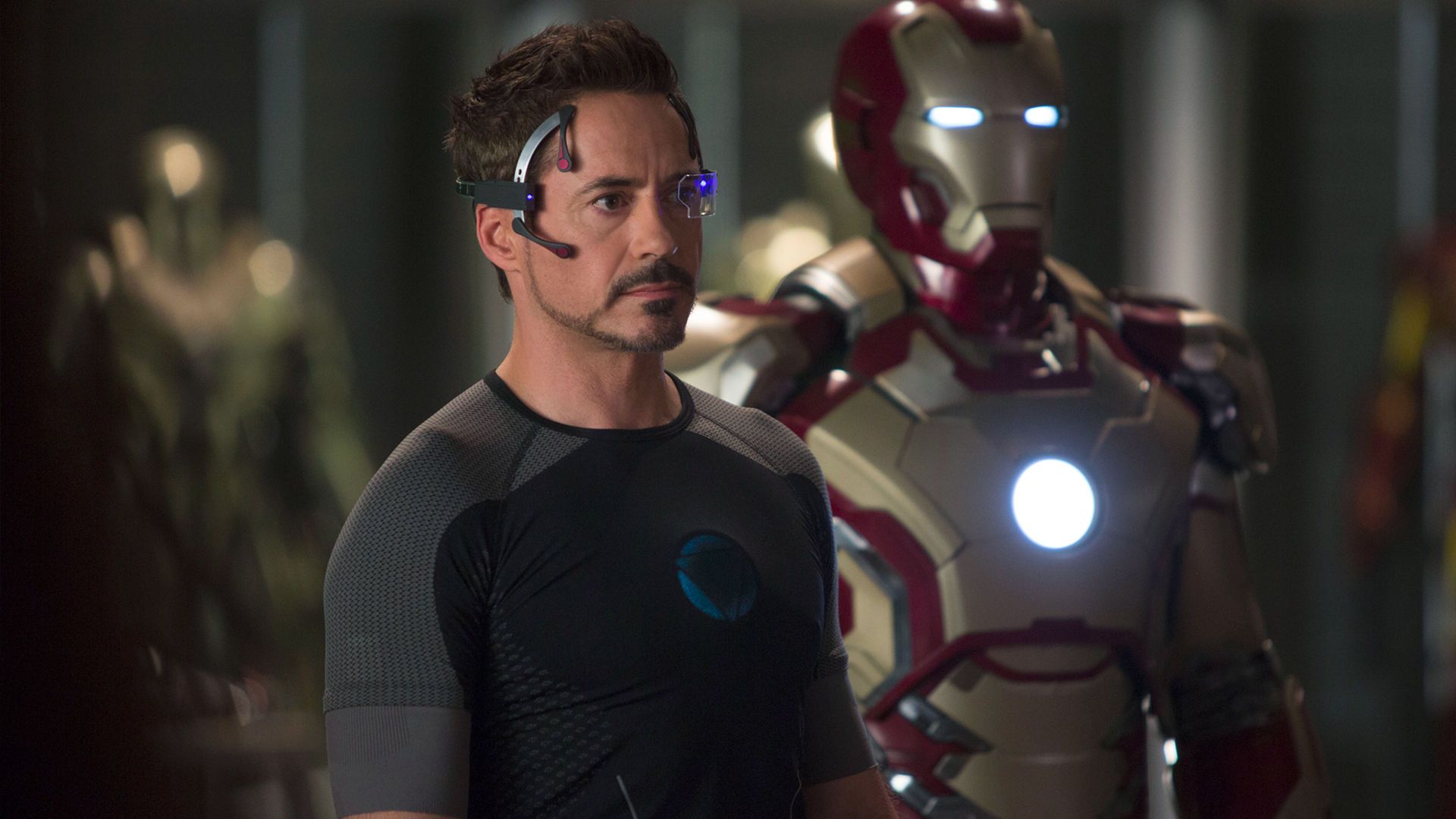 Robert Downey Jr. in Iron Man 3 with Armor Suits