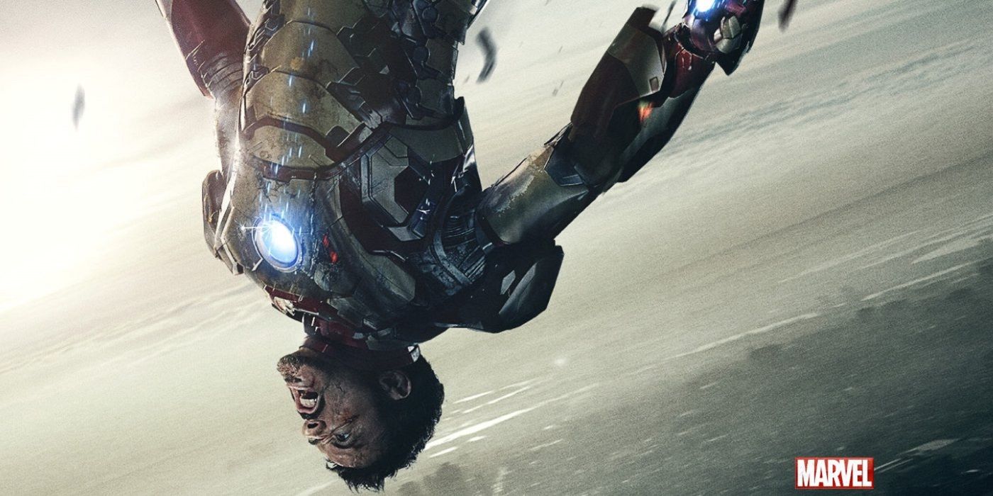 Robert Downey Jr as Iron Man falling