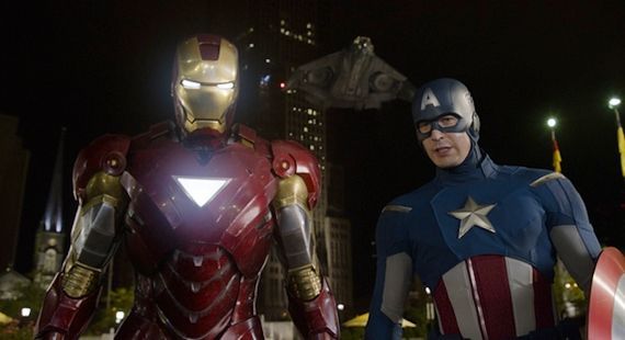 Iron Man (Robert Downey Jr.) and Captain America (Chris Evans) in 'The Avengers'