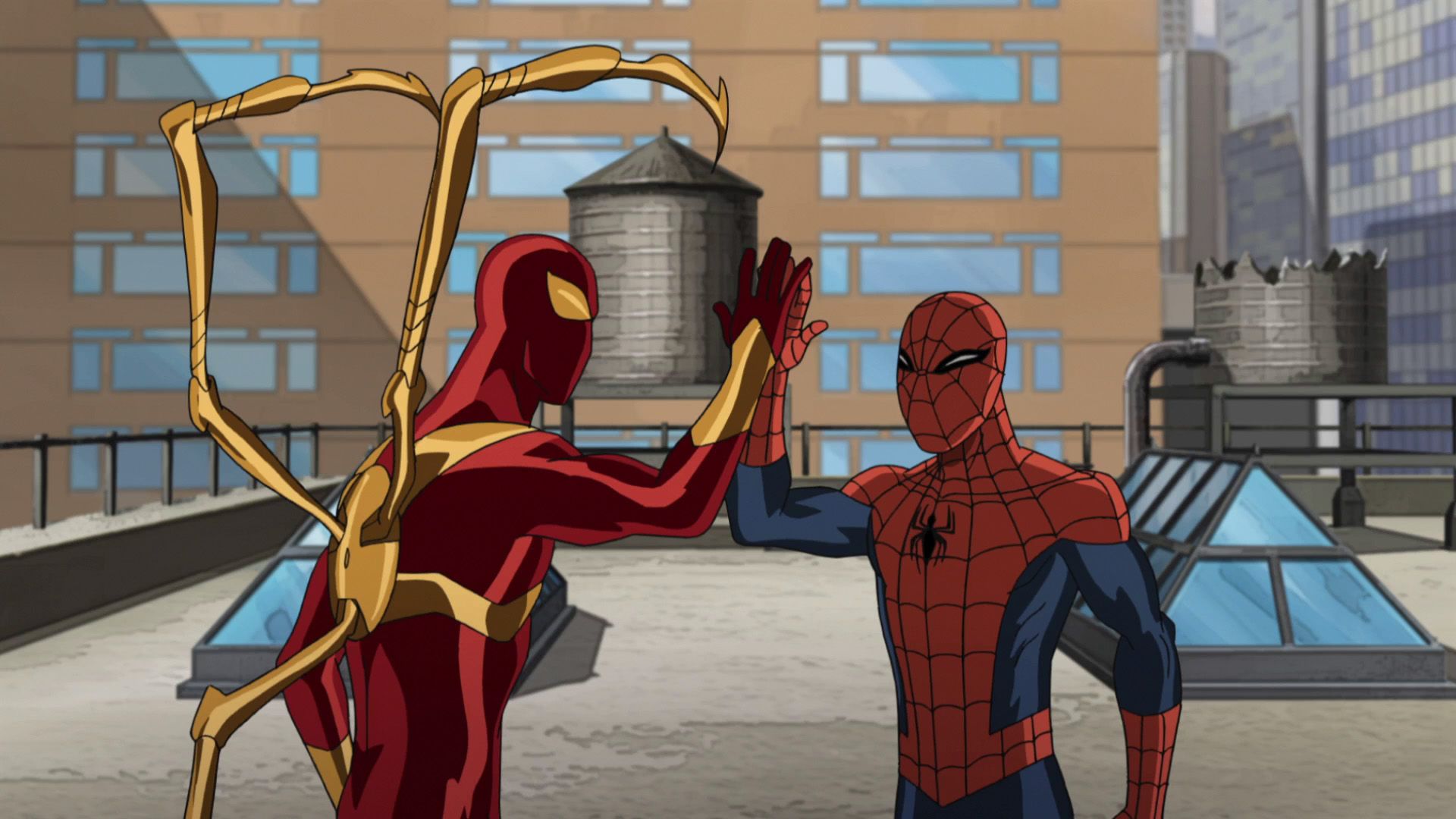 Iron Spider high-five Spider-Man