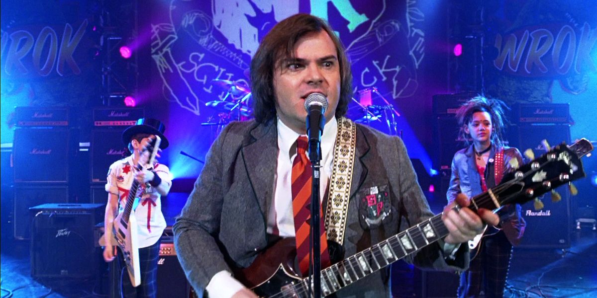 Jack Black playing guitar in School of Rock